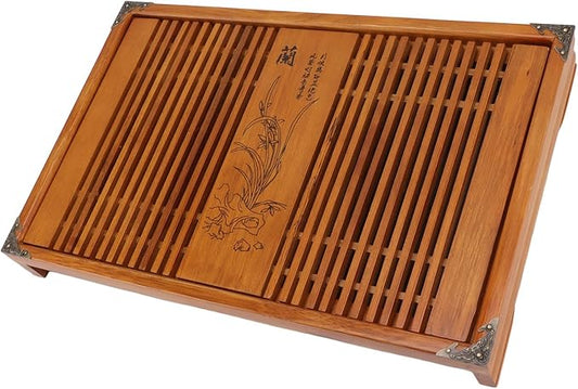 Kungfu Tea Tray Chinese Gongfu Tea Tray Drainage Storage Wood Table with Drain Pipe Light Discharge Convenient TraySimple TrayKungfu TrayChinese Gongfu (#1)