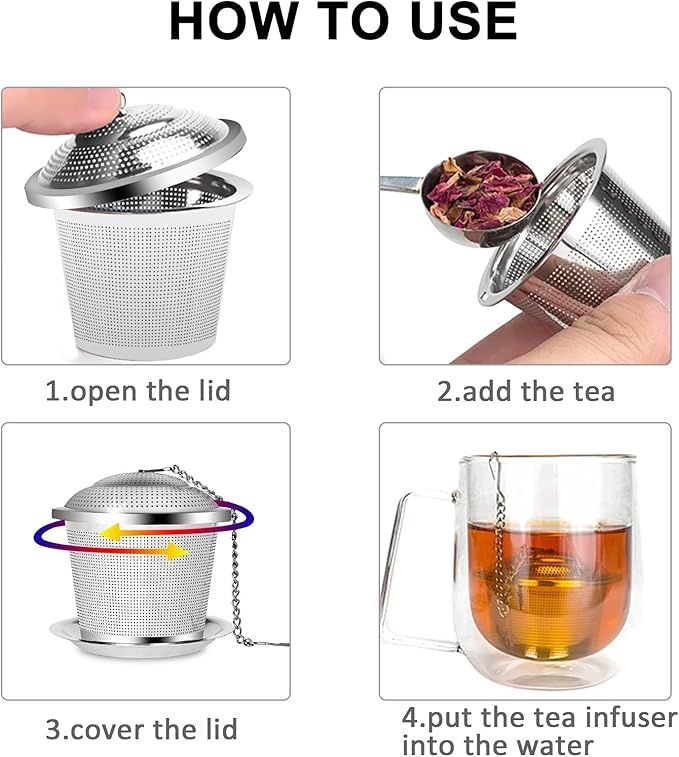 Numola Loose Leaf Tea Infuser Set, Reusable Stainless Steel Tea Balls, Fine Mesh Tea Strainers for Loose Tea with Scoop and Drip Trays