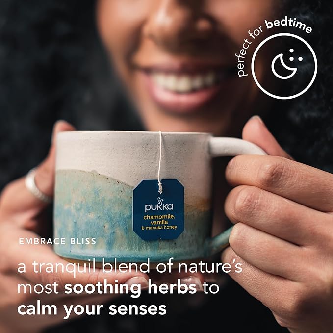 Pukka Calming Chamomile, Vanilla & Manuka Honey Organic Herbal Tea, Soothing Organic Tea Infusion Selection, Honey & Fennel Blend, Caffeine Free