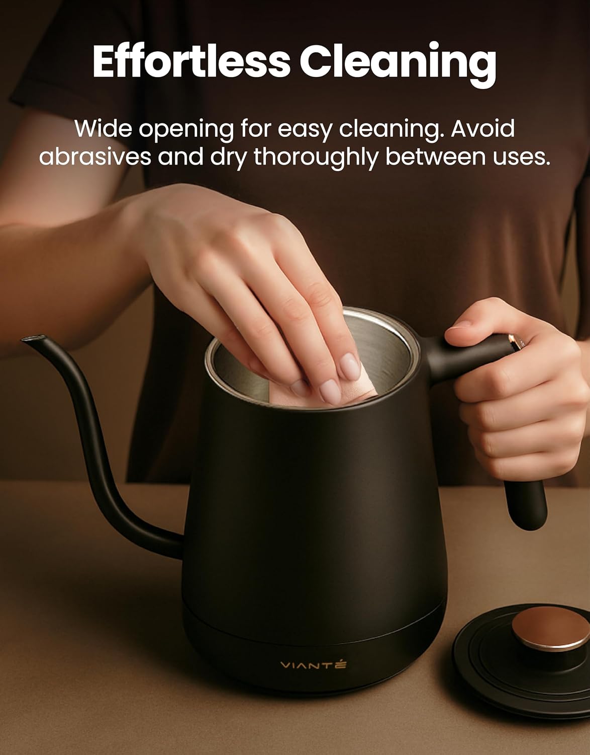 Viante Electric Gooseneck Kettle 0.8L, Pour Over Coffee &amp; Tea, Temp Control | Boil-dry protection, keep-warm function, BPA-free stainless steel body. Includes #2 coffee filters