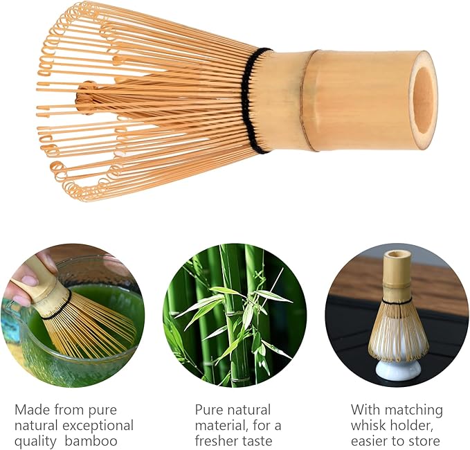 7 Pcs Matcha Whisk Set, Ceramic Matcha Set Includes Matcha Bowl, Bamboo Matcha Whisk and Holder, Bamboo Scoop, Scoop Holder