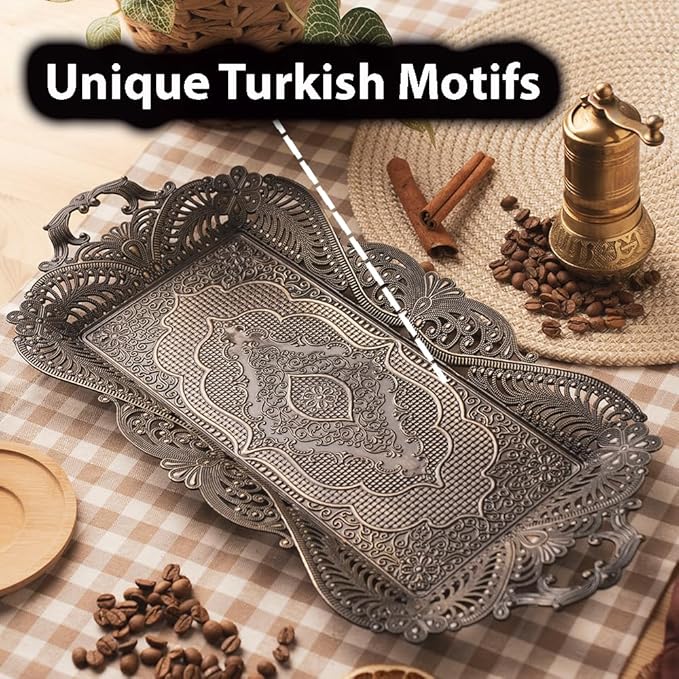 Small Antique Moroccan Coffee Tea Serving Tray Decor Decorative Handles Rectangle
