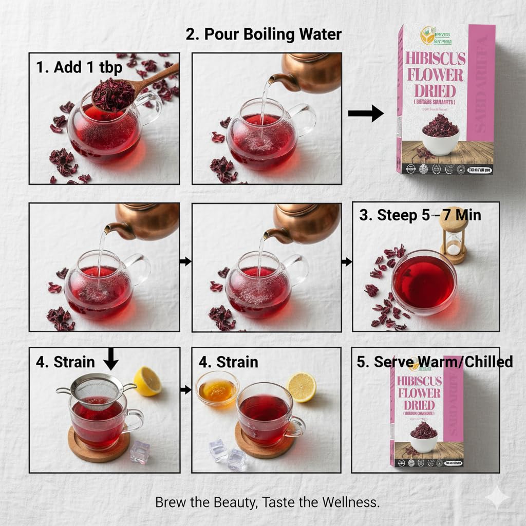 Herbs Botanica Hibiscus Flower Dried Organic For Tea, Hair Growth, Flor De Jamaica Organica Whole Full Flower Petals Cake Decoration &amp; Cocktails 7.05 Oz / 200 Gms