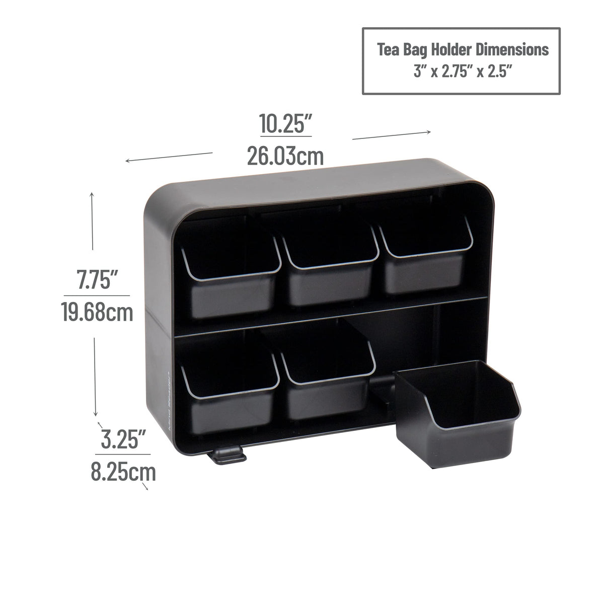 Mind Reader Tea Bag Organizer, Tea Station Organizer, Countertop Storage, Kitchen, Plastic, 10.25"L x 3.25"W x 7.75"H, Black