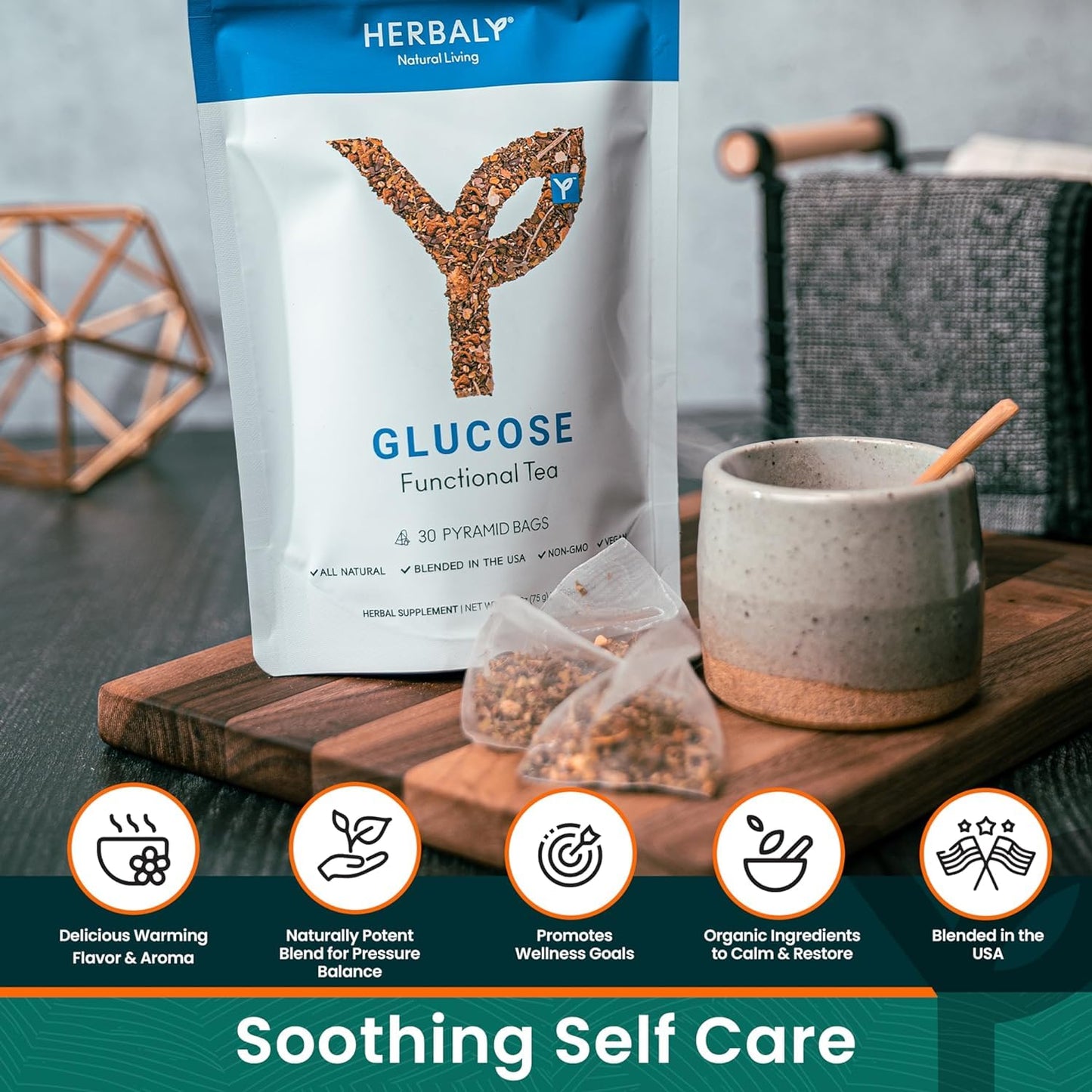 Herbaly Glucose Organic Herbal Tea - Metabolism &amp; Sugar Cravings, 28 Ct