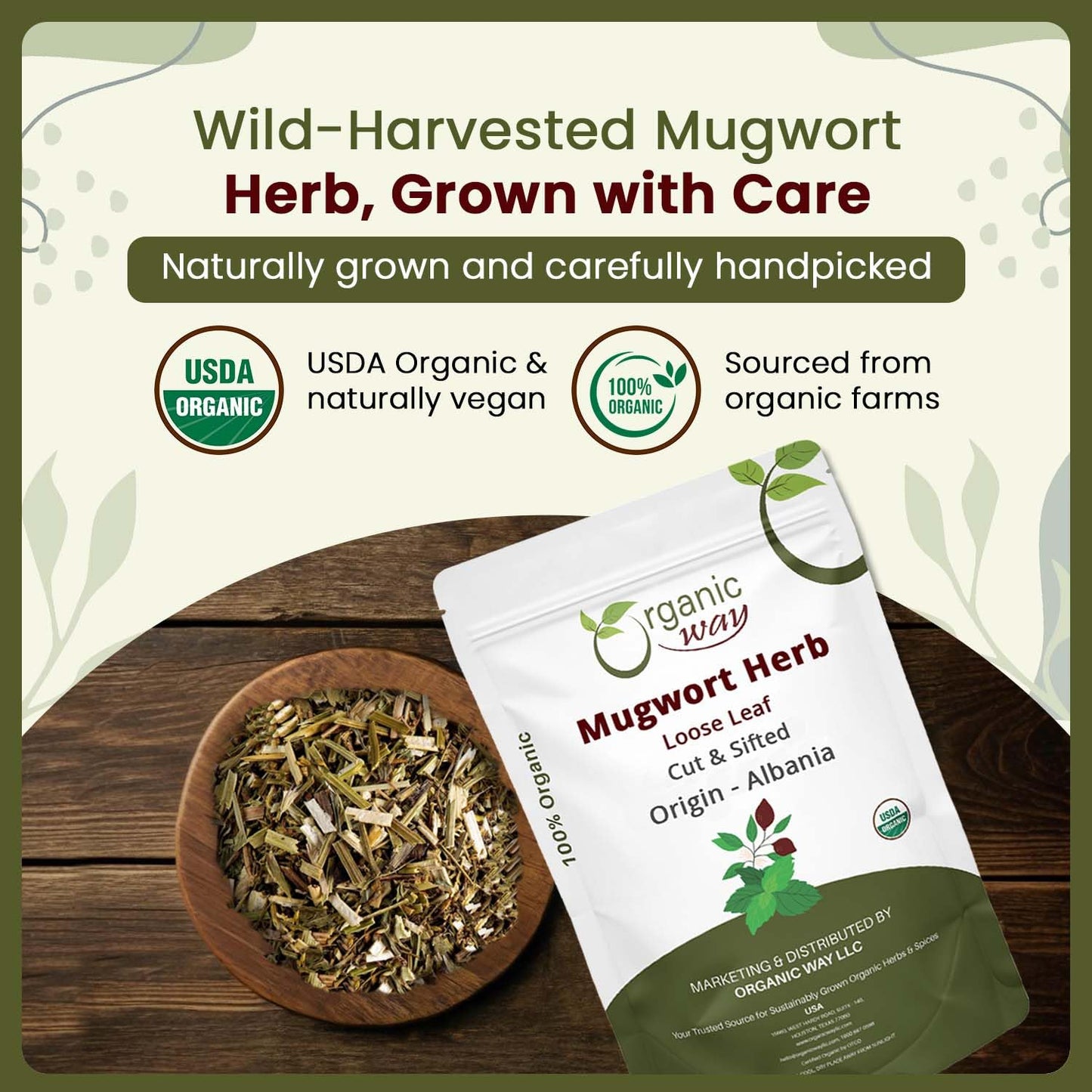 Organic Way Mugwort Herb Loose Leaf Cut &amp; Sifted - Herbal Tea (4 Oz)