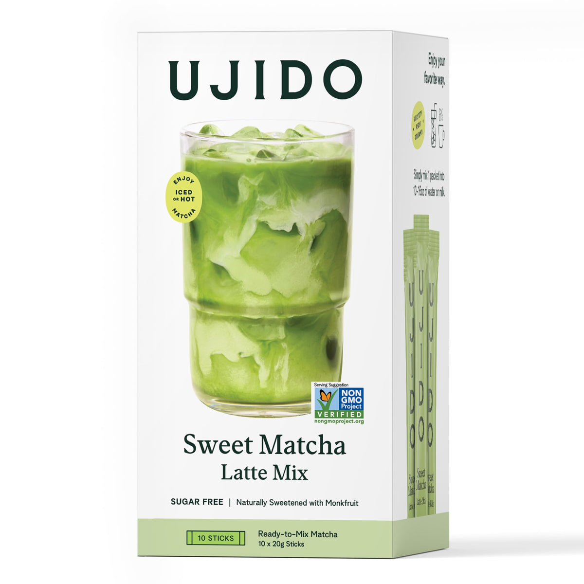 Ujido The Path of Zen Ujido Matcha Green Tea Powder - Sweetened with Japanese Monk Fruit - Sugar Free (20g x 10 packets)