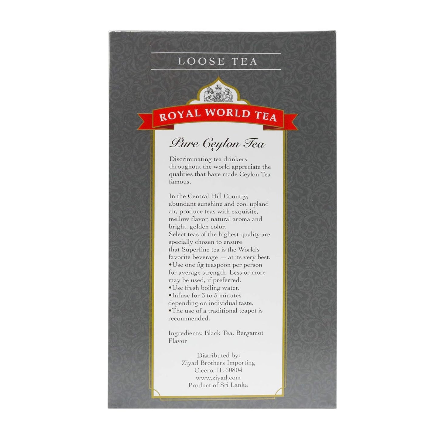 Royal World Loose Leaf Earl Grey Tea – Premium Blend of Bergamot &amp; Ceylon Black Tea – Ideal for London Fog &amp; Iced Drinks – Perfect for Recipes – Sourced from Sri Lanka – Minimal Packaging, 17.6oz