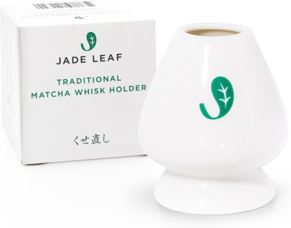 Jade Leaf Matcha Whisk Holder, White Porcelain