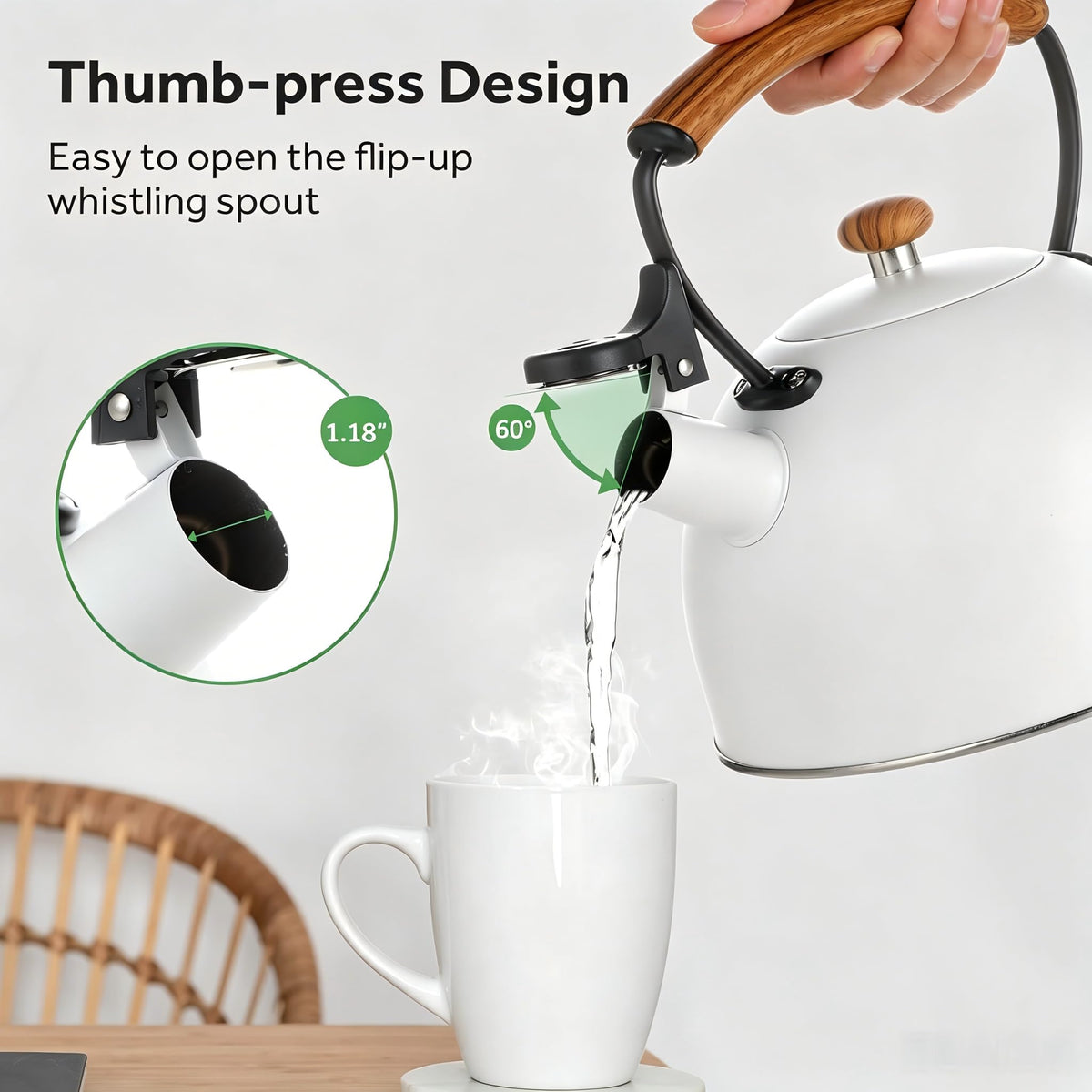 Ray Bear 101oz/3.2 Quart Whistling Tea Kettle Stovetop, White