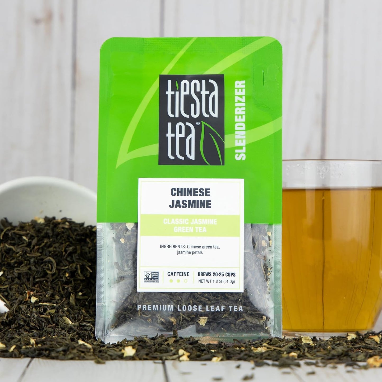 Tiesta Tea - Chinese Jasmine, Loose Leaf, Classic Jasmine Green Tea | Premium Blend, Medium Caffeinated Green Blend, Make Hot or Iced &amp; Brews Up to 25 Cups, 1.8 Ounce Resealable Pouch