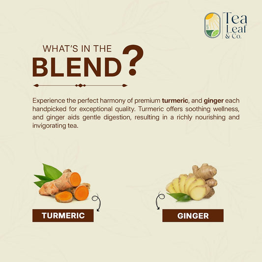 Tealeaf &amp; Co. Turmeric Ginger Herbal Tea - Organic Ginger Turmeric Tea Bags with Fresh Herbs and Spices - Low Caffeine &amp; Gluten Free - 100 Teabags (7.055oz/200gm)
