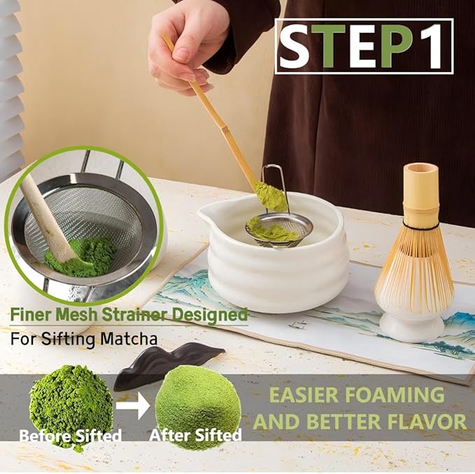 Matcha Whisk Holder Matcha Chasen Whisk Stand Ceramic Holder fit for Traditional Japanese Tea Ceremony Starter Matcha Tools Matcha Bowl (Cyan Matcha Bowl)