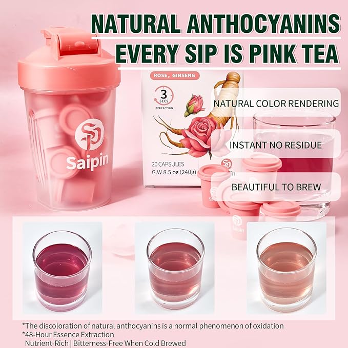 SAIPIN Ginseng Rose Tea – Instant Herbal Kidney Tea for Energy & Beauty | 10 Pack Organic Adaptogen Rose Ginseng for Women & Men | Caffeine-Free, Sugar-Free | Detox.