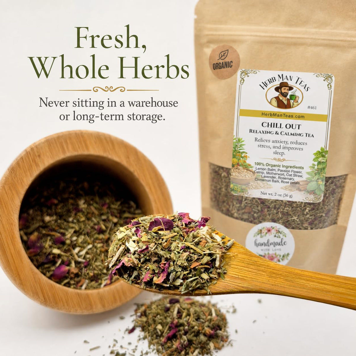 CHILL OUT RELAXING TEA – Calm &amp; Stress Relief Support – Organic Loose Leaf – by Master Herbalist Khabir | Lemon Balm, Passionflower &amp; Lavender | 100% Organic