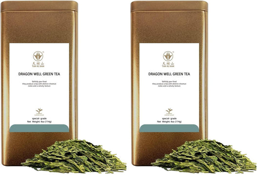 TIAN HU SHAN Special Grade Tea Chinese LongJing/Dragon Well Green Tea Loose Leaf 4oz (113g) Tin (Pack of 2)