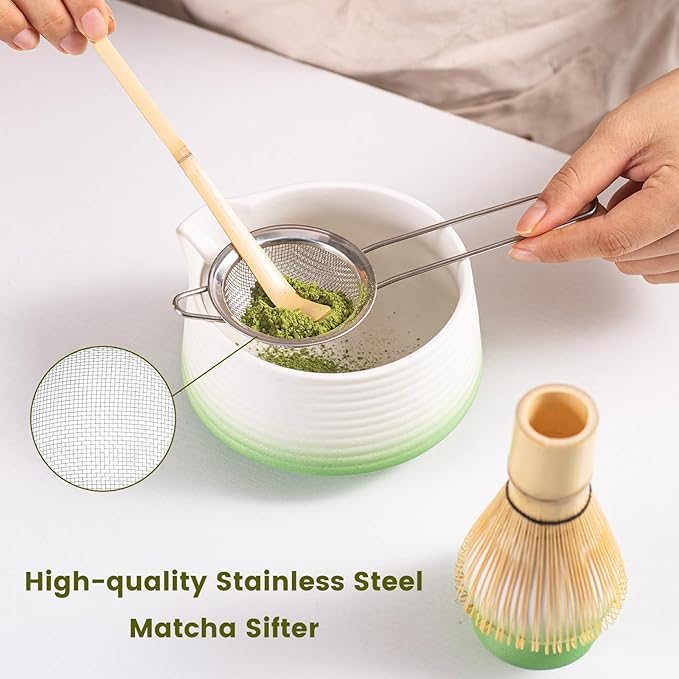 7 Pcs Matcha Whisk Set, Complete Japanese Tea Ceremony Kit with Ceramic Bowl (Chawan) & Bamboo Whisk, Traditional Starter Matcha Set, Ideal Gift for Beginners & Matcha Lovers