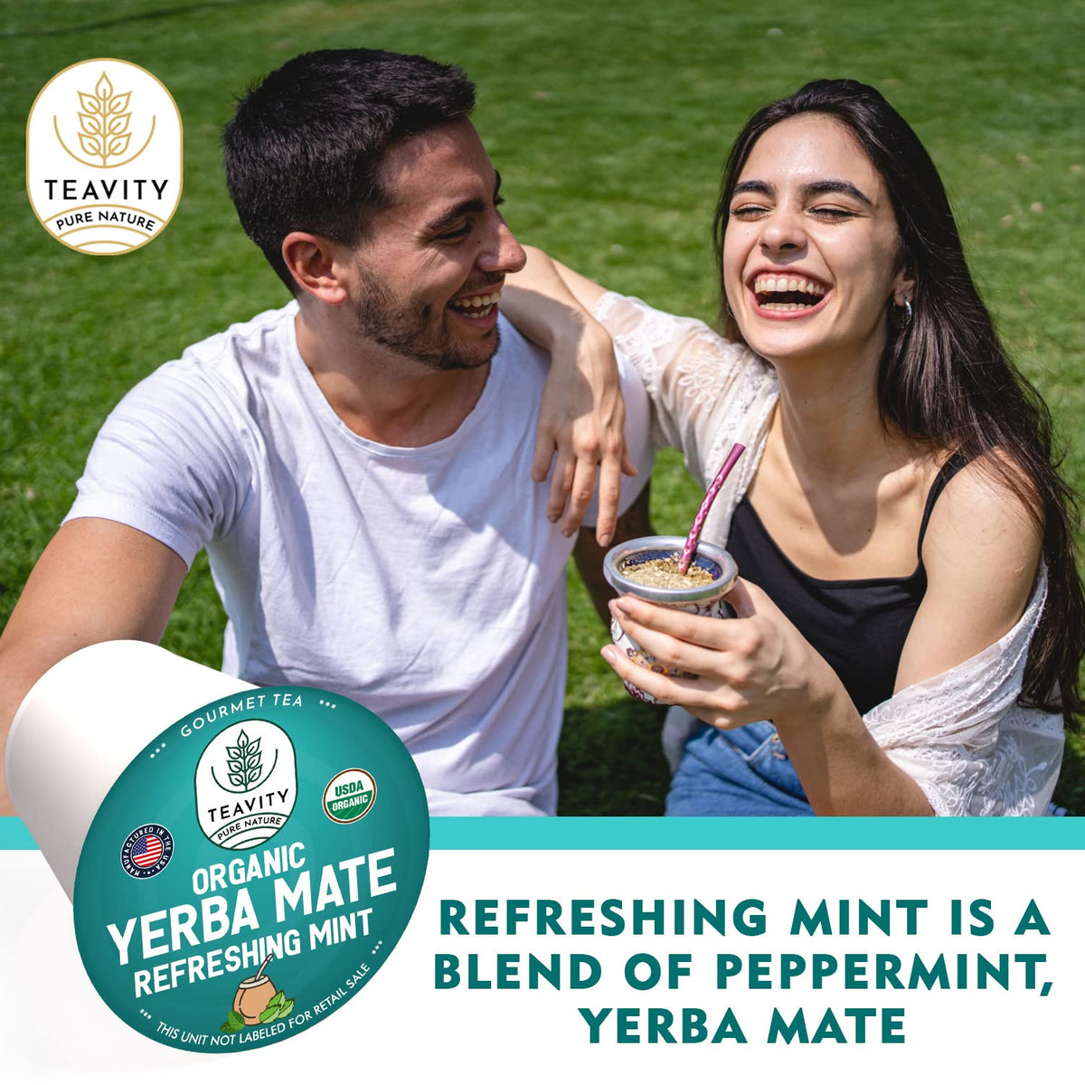 Organic Yerba Mate Refreshing Mint Tea Pods - Naturally Caffeinated Yerba Mate Tea Pod for Keurig Brewers by Teavity (24 Tea