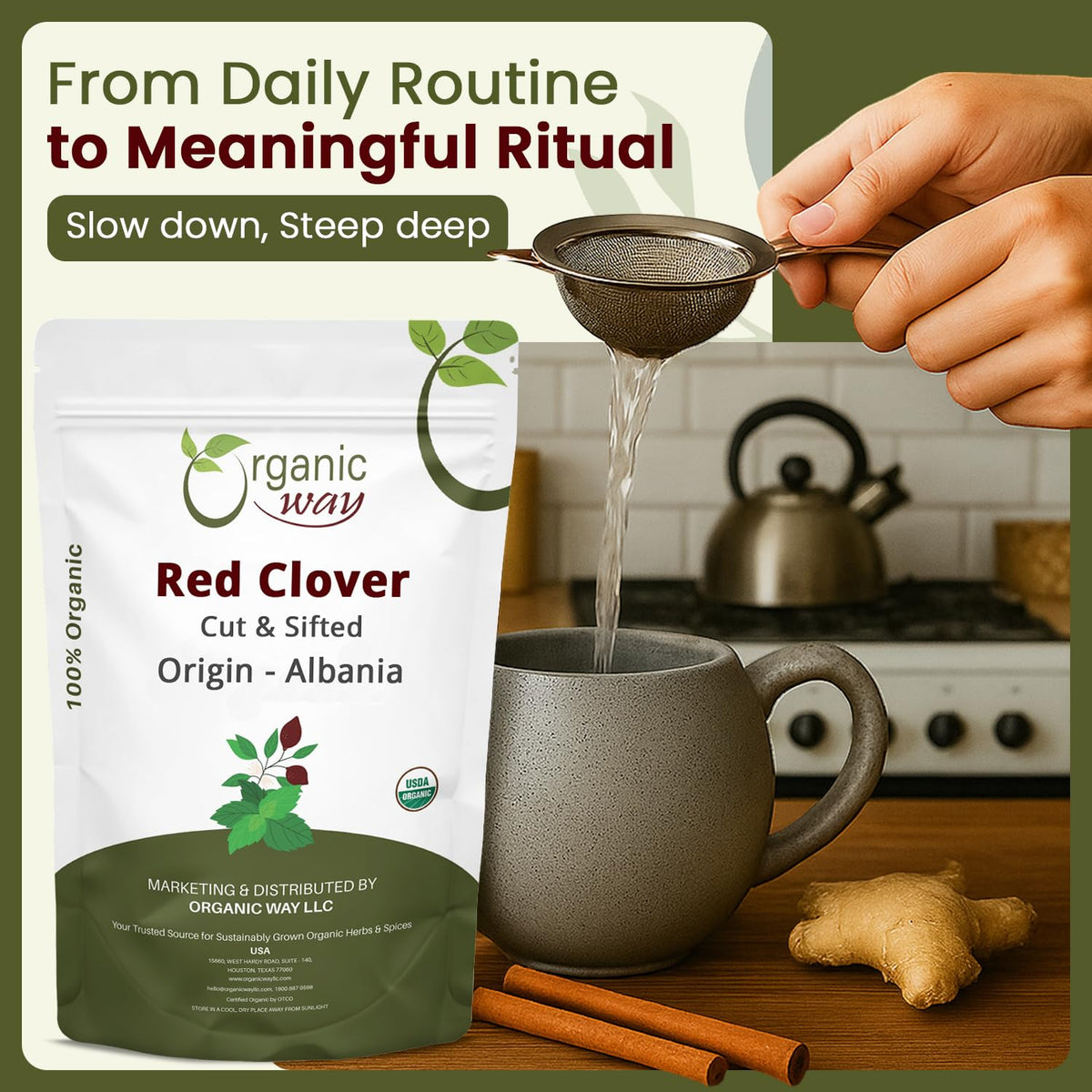Organic Way Red Clover Flower Cut & Sifted - Herbal Tea (16 Oz)