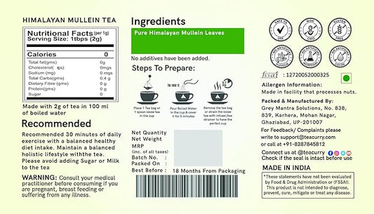 Teacurry Himalayan Mullein Leaf Tea (30 Tea Bags, 1 Month Pack) - Immunity, and Easy Sleep