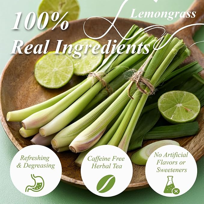 WT Weetee Lemongrass Tea Bags, 100 Count Pure Lemon Grass Leaves Tea Bags, Natural Caffeine Free Herbal Tea
