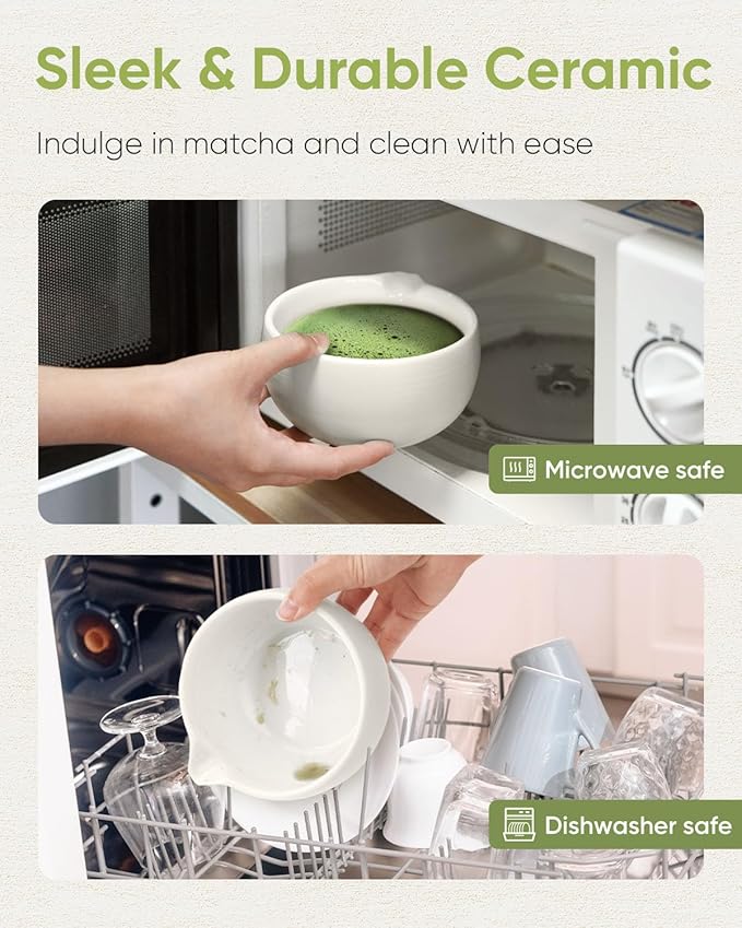 Matcha Bowl with Spout, Ceramic Matcha Tea Bowl (Chawan), Traditional Matcha Mixing Bowl for Whisking Matcha, Ivory White (18 Ounce)