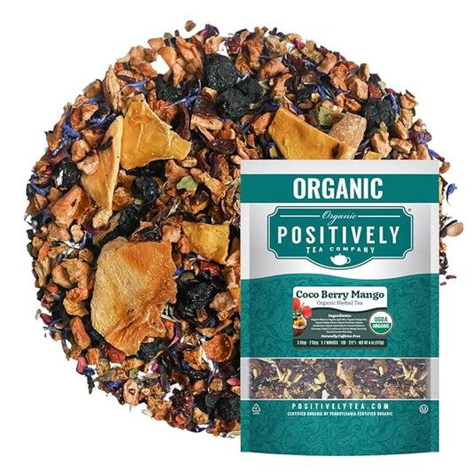 Organic Positively Tea Company, Coco Berry Mango, Herbal Tea, Loose Leaf, 4 Ounce