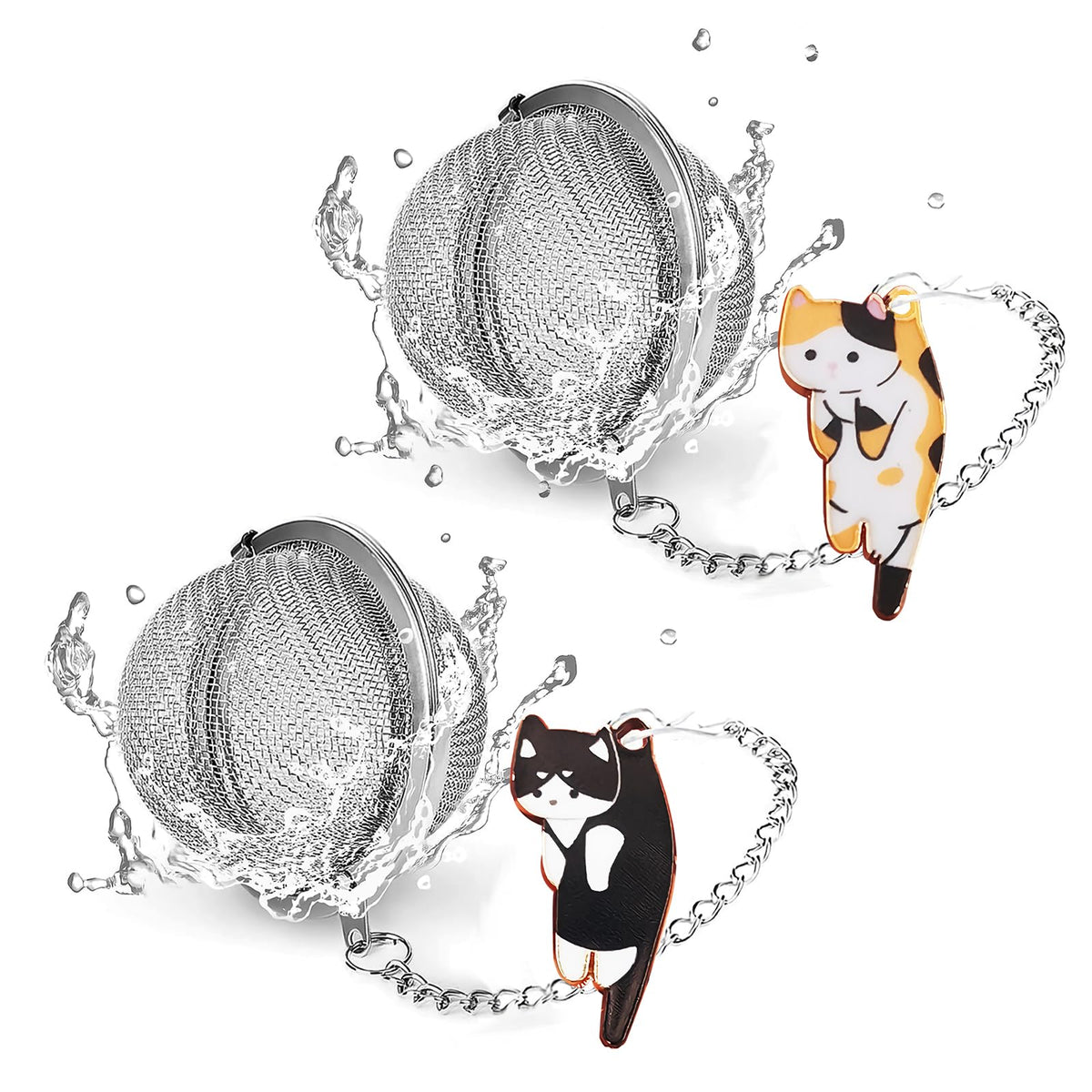 PUSCOBSY Cat Tea Infuser Set - Enhance Your Tea Experience with Premium Loose Leaf Tea Strainers and Balls, 2 PCS Gold-Plated