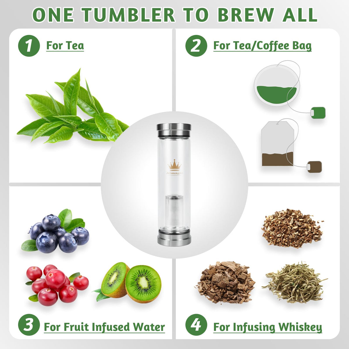 Almagic Tea Infuser Bottle for Loose Leaf Teas, 400 ml / 13.5 fl oz