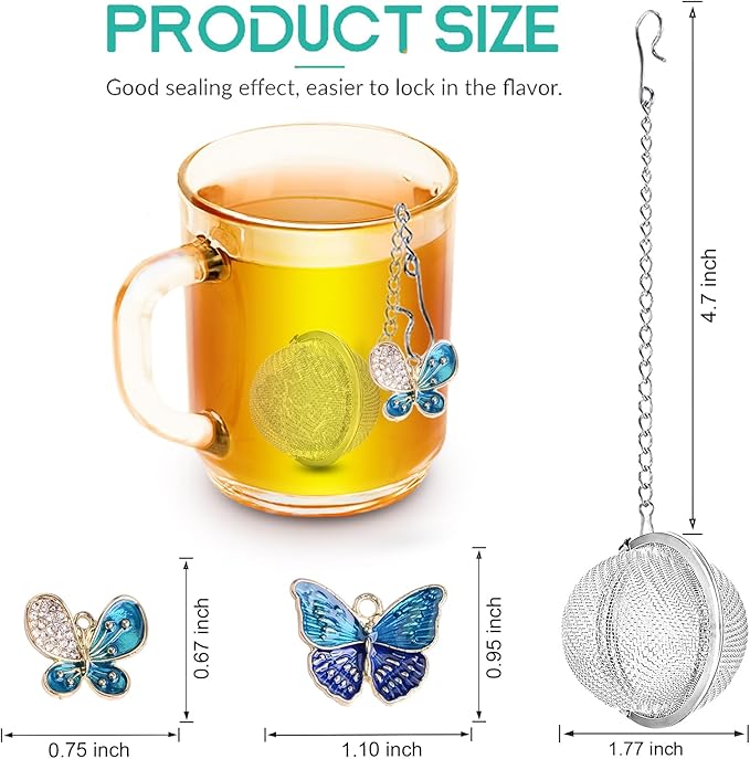 Tea Steeper for Loose Tea 2pcs NSTaygate Tea Infuser with Charm Handmade Cute Butterfly BFF Pendant