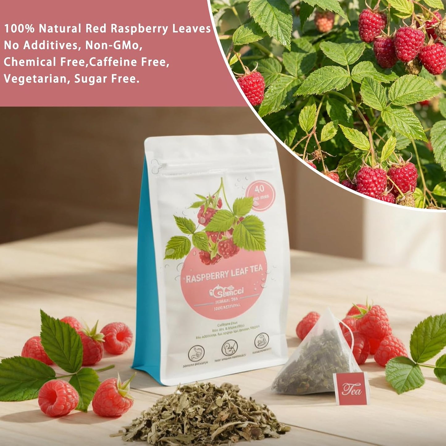 Samcci Raspberry Leaf Tea Bag, 40 Count, Natural Pregnancy Tea