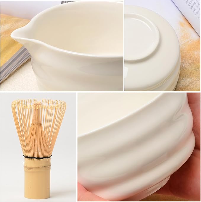 Authentic Japanese Matcha Ceremony Set - 17oz Traditional Chawan Bowl with Bamboo Whisk (Chasen), Scoop & Stand - Complete Starter Kit for Beginners