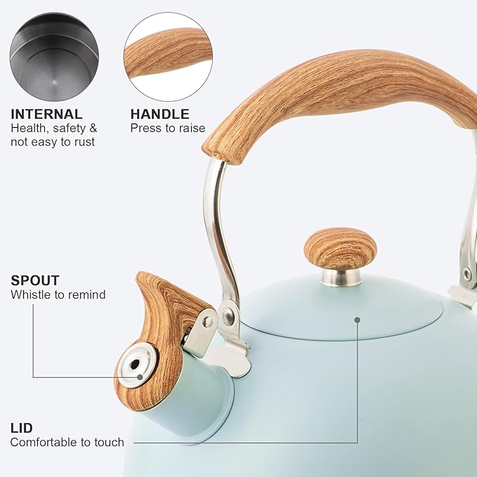 Whistling Stainless Steel Diamond Pattern Tea Kettle with Wood Grain Anti Heat Handle
