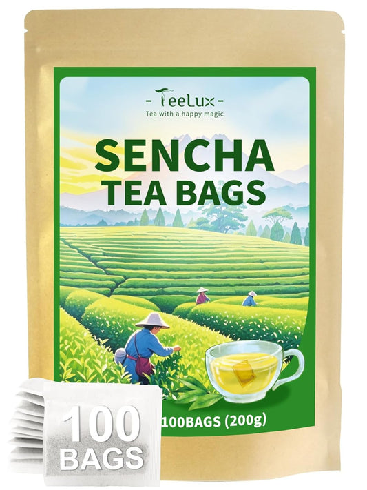 TeeLux Sencha Tea Bags, Premium Sencha Green Tea, Refreshing & Smooth Flavor, Iced & Hot Tea, 100 Count