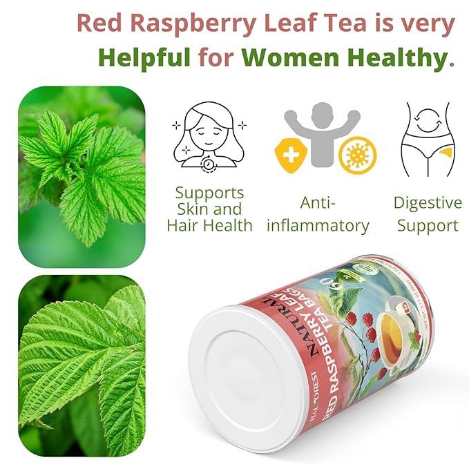 Red Raspberry Leaf Tea Pregnancy, 60 Count, VitalForest Natural Raspberry Leaves Tea Bags for Women’s Health – Period Healthy Cycle Tea – Vegan & Gluten-Free, Caffeine-Free, Non-GMO