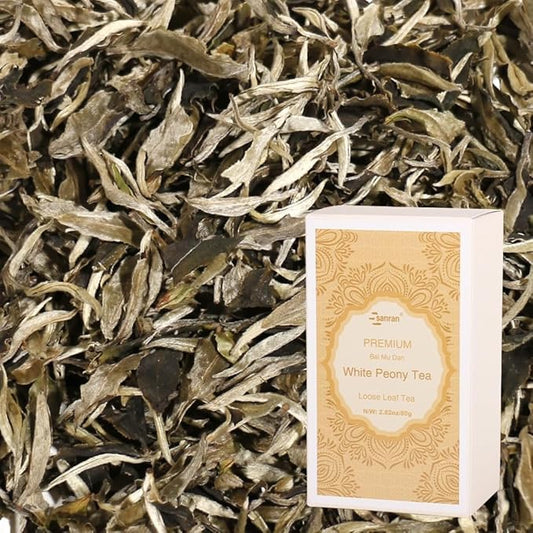 SANRAN White Peony Tea Loose Leaf, Bai Mu Tan Yunnan Bai Cha, 2.82 Ounce
