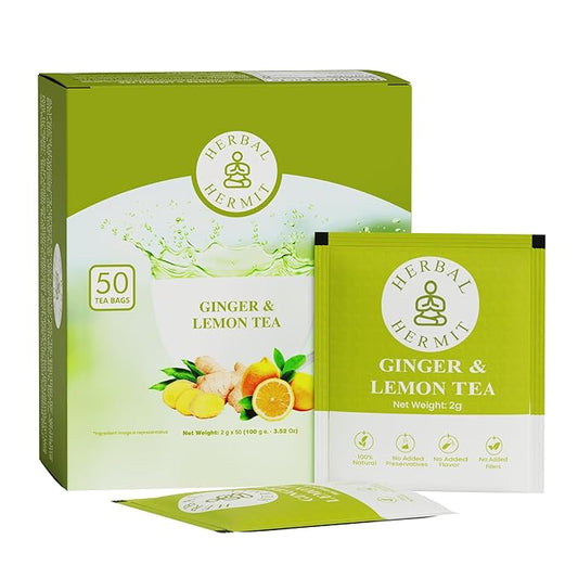 Lemon Ginger Tea Bags (50 Nos) with Natural Ginger Root & Lemon| Instant Herbal Tea in Caffeine Free Easy to Use Tea Bags