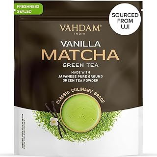 VAHDAM, Vanilla Matcha Green Tea Powder - 1.76oz | Pure Madagascar Vanilla + Premium Authentic Japanese Matcha | Hot or Iced - Vegan & Gluten-Free