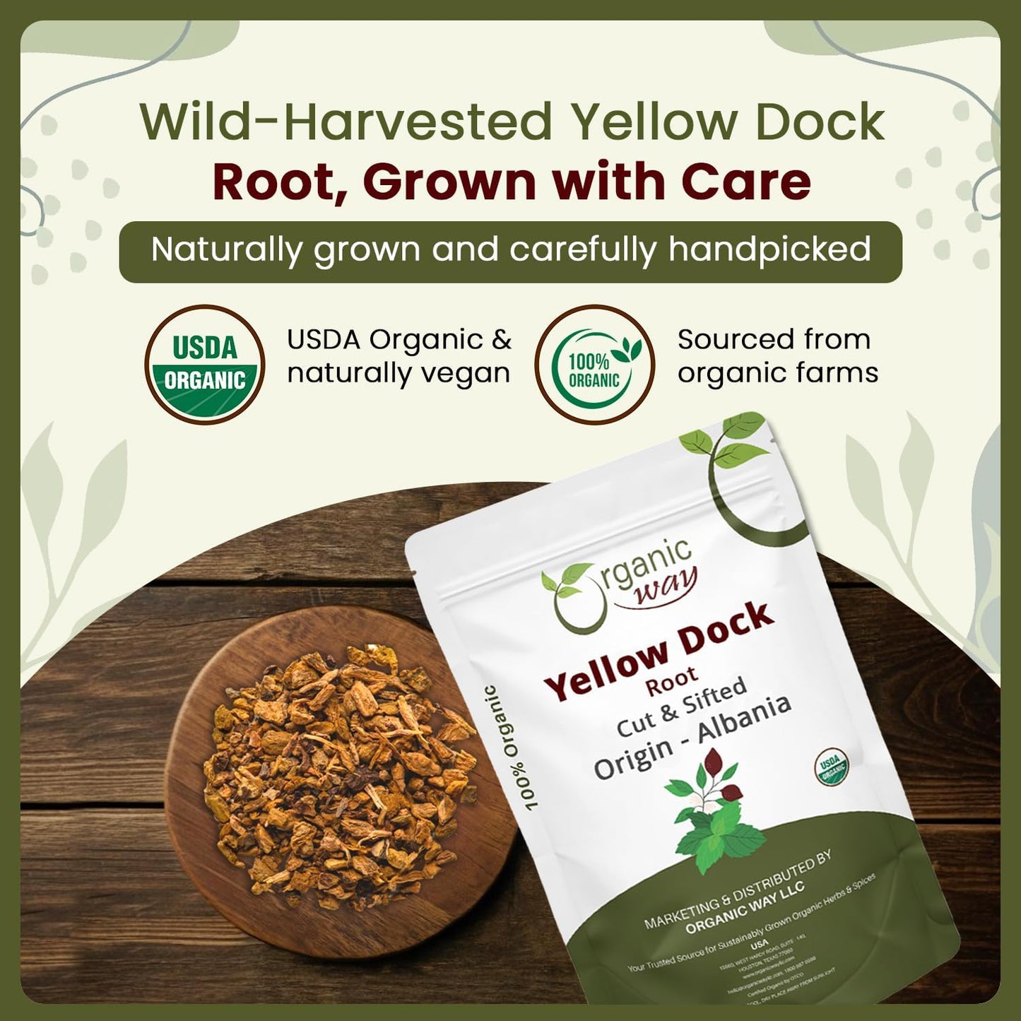 Organic Way Yellow Dock Root Cut &amp; Sifted - Herbal Tea (16 Oz)