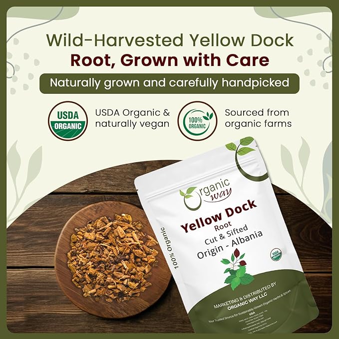 Organic Way Yellow Dock Root Cut & Sifted (Rumex crispus) Herbal Tea - European Wild-Harvest, Organic & Kosher Certified, Vegan