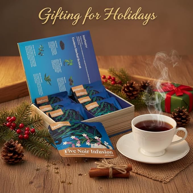 Five Noir Herbal Tea Bag for Immunity Energy, Five Treasure Tea Kidney Teas, Leafberry Wellness Functional Herbal Tea Hair Growth Rejuvenates Natural Black Rice Beans Mulberries Gift Box 10 Bags