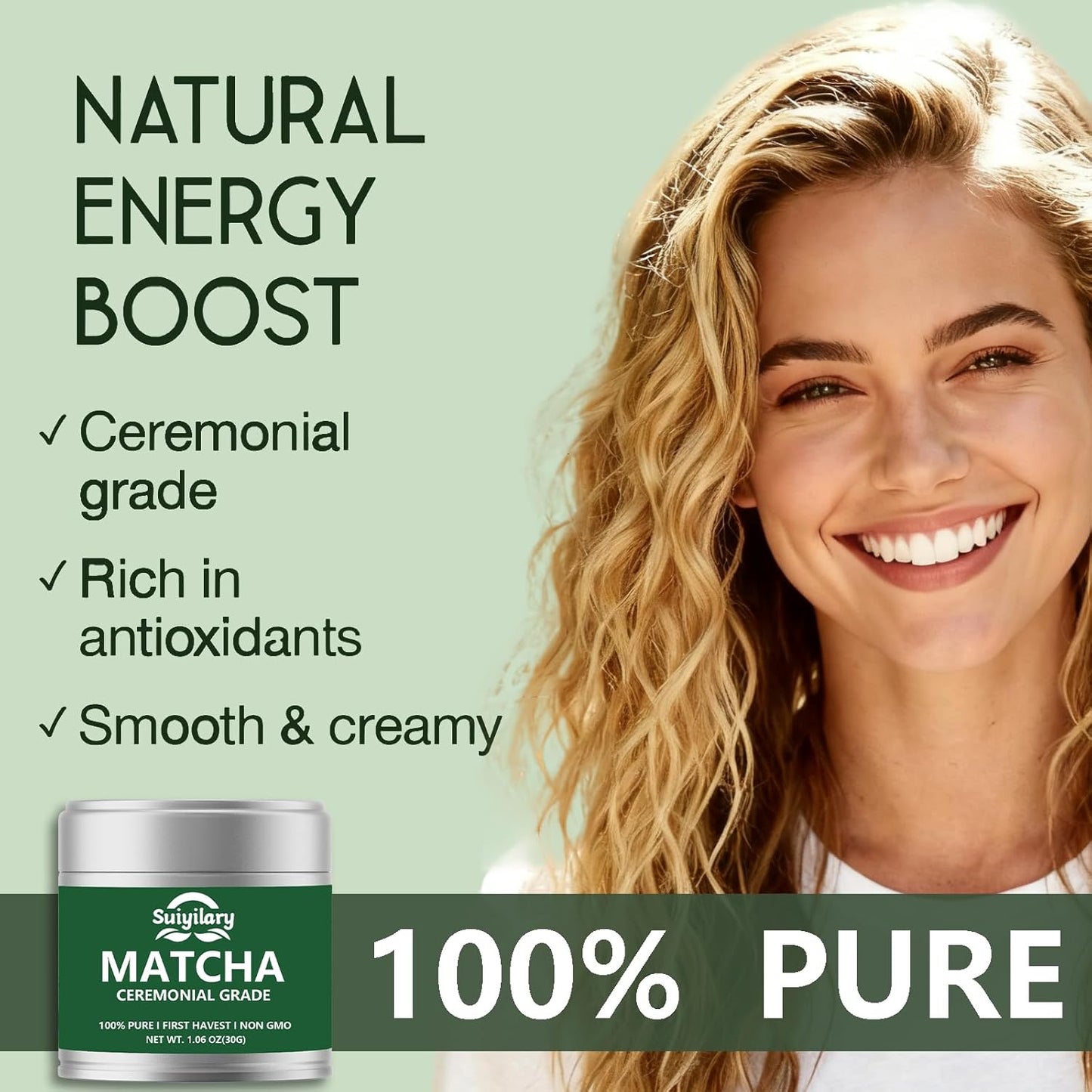 Ceremonial Grade Matcha Powder, Premium First Harvest Green Tea Powder – 100% Pure Matcha Tea, Vegan, Gluten-Free, Sugar-Free with No Additives (30g/1.06oz)