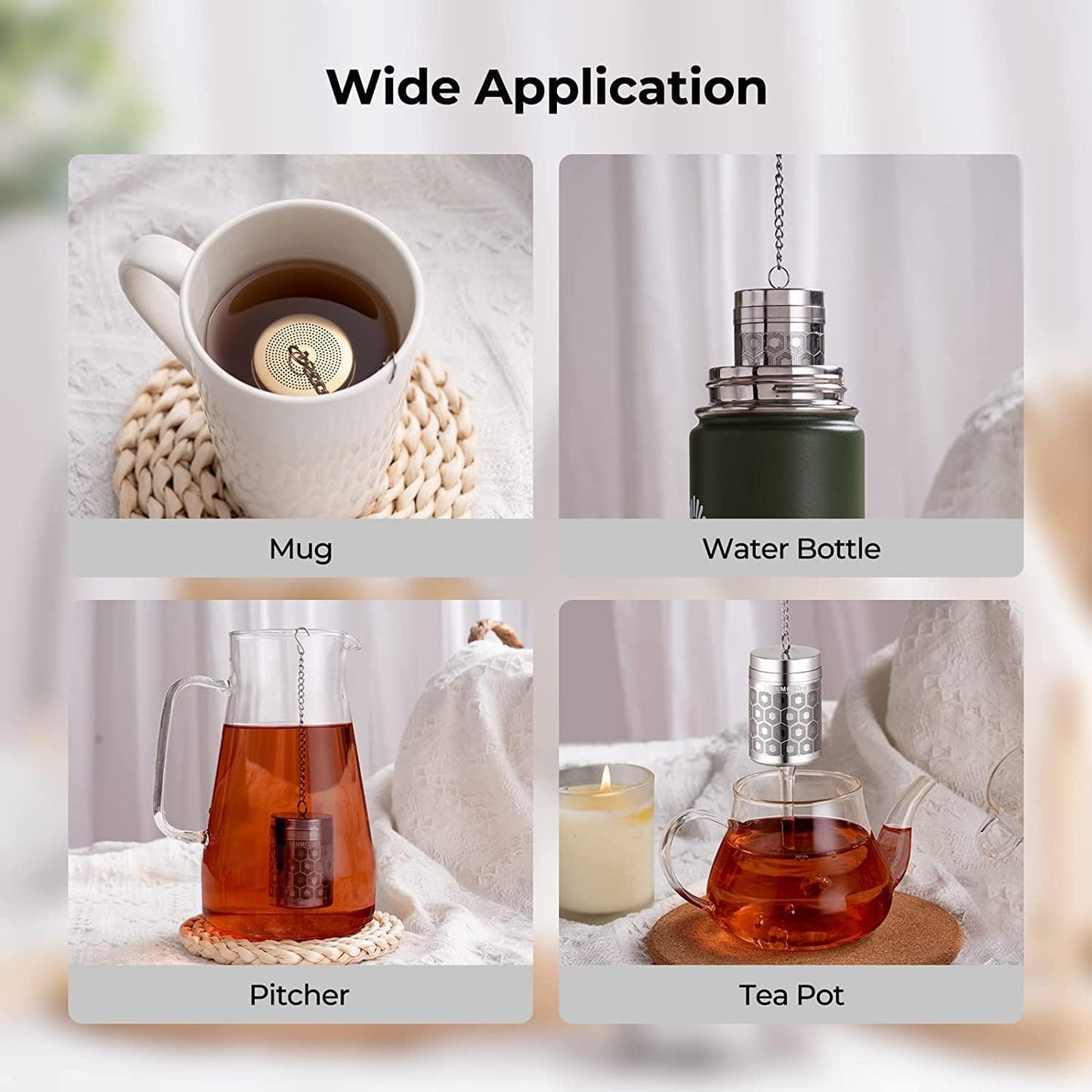 2 Pack Reinmoson 304 Stainless Steel Tea Strainers for Loose Tea 1.5”x2.2” | Extra Fine Mesh Tea Infuser for Loose Leaf Tea Steeper, Updated Slim Threaded Lid Tea Ball for Cup, Mug, Teapot, Kettle