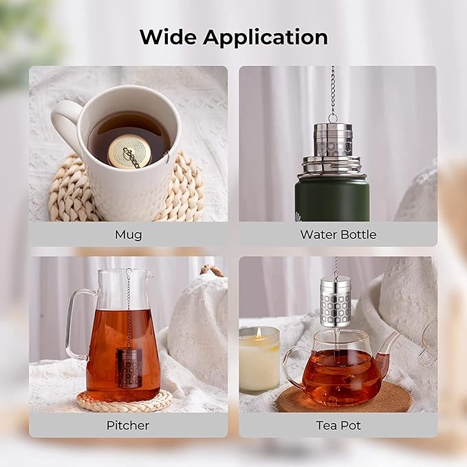 2 Pack Reinmoson Tea Strainers for Loose Tea, Extra Fine Mesh Tea Infuser, 304 Stainless Steel & Updated Slim Threaded Lid