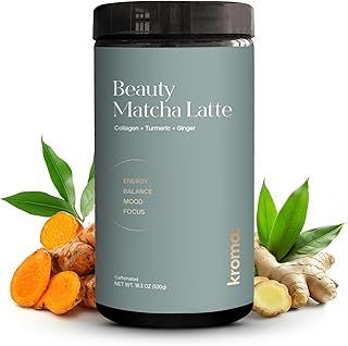 Kroma Beauty Matcha Latte Powder 17.75oz, 503g, 60 Servings – Ceremonial Grade Japanese Matcha Green Tea with Collagen, Ginger, Turmeric & Adaptogenic Mushrooms for Daily Wellness & Rituals