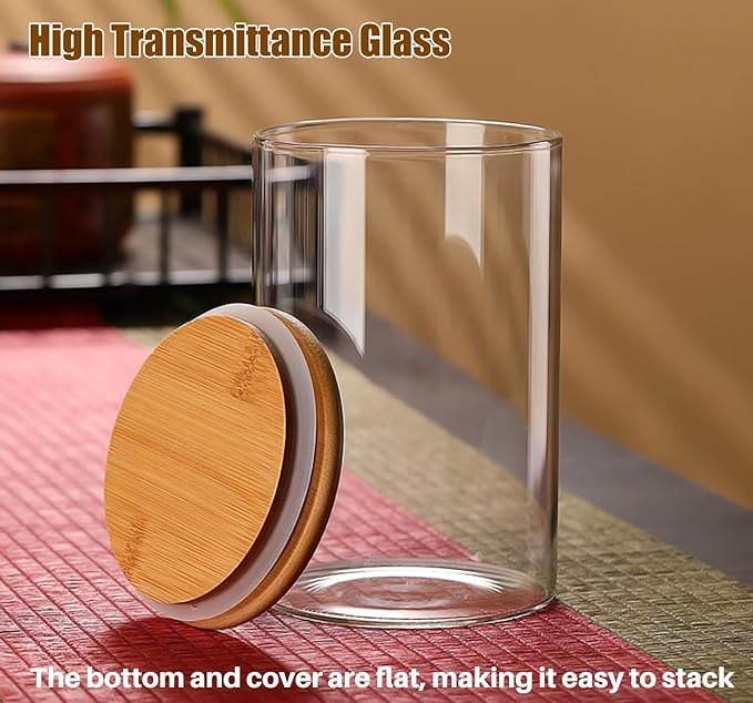 33+17 oz Glass Food Storage Jars with Airtight Lids, Clear Glass Jar with Bamboo Lid, Airtight Food Canister for Tea, Candy, Coffee, Sugar, Cookie