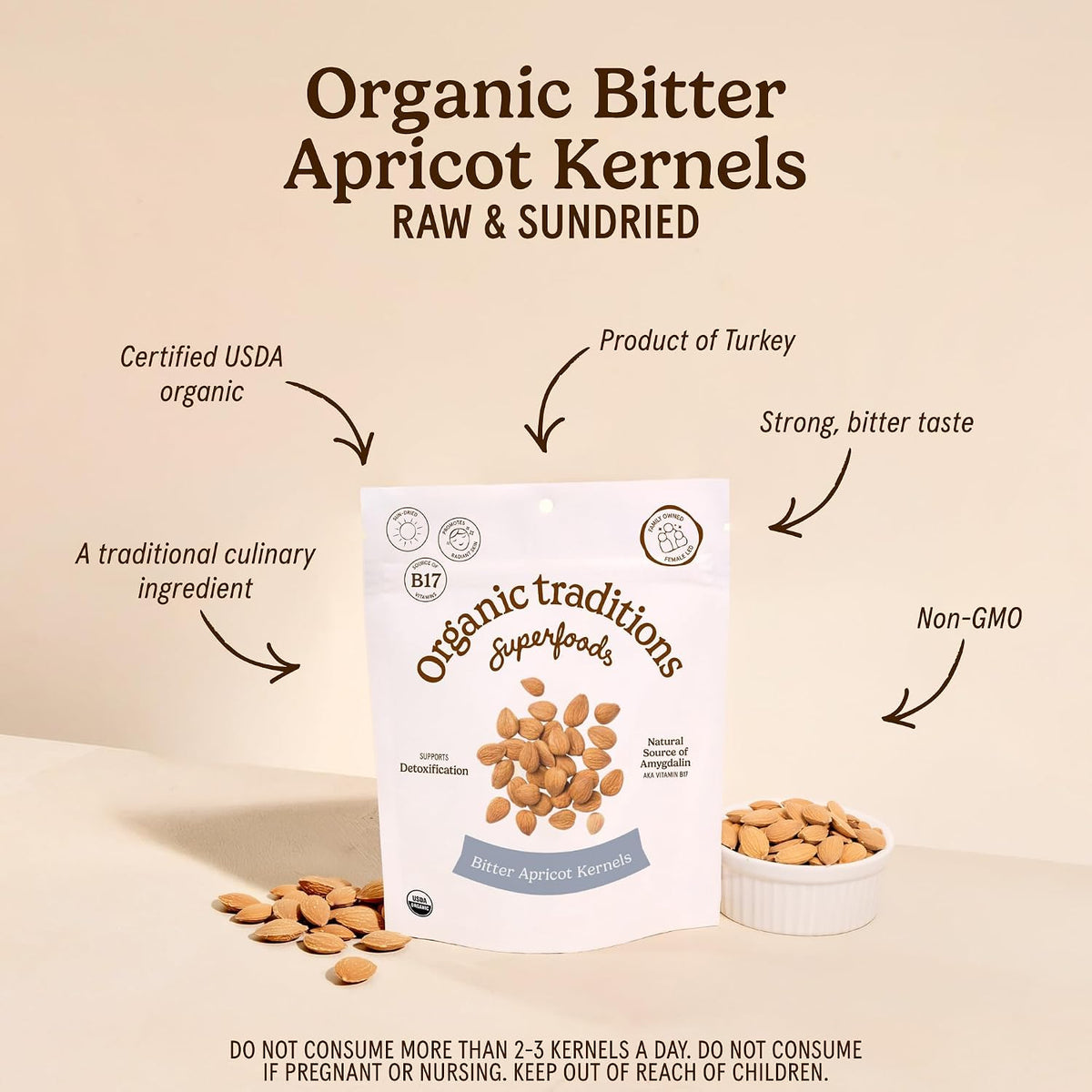 Organic Traditions Sundried Apricot Kernels Seeds