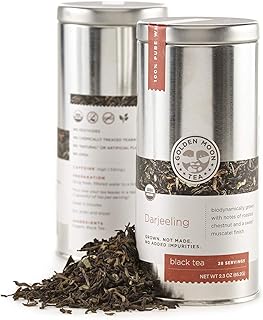 Golden Moon Tea Organic Darjeeling Black Tea - Loose Leaf, Non-GMO - 2.3 Ounce Travel Tin (17 Servings)