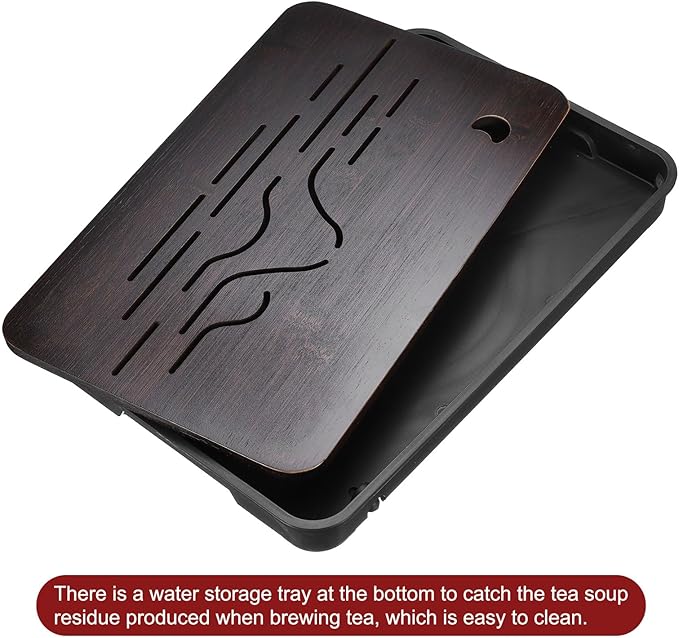 Harfington Bamboo Chinese Gong Fu Tea Tray 14.4" Beautiful Mountain Pattern Tea Tray Bamboo Tea Table Furniture Vintage Tea with Water Storage Box