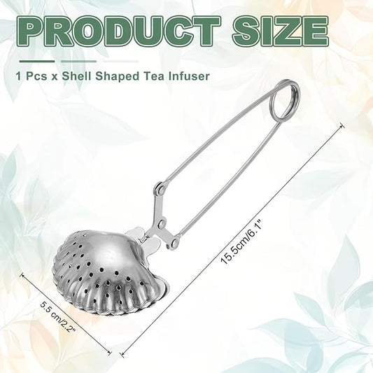 uxcell 1 Pcs Tea Infuser, Stainless Steel Loose Leaf Tea Infuser Filter, Long Handle Tea Steeper Strainers for Cup and Teapot for Tearoom Office Home, Shell Shaped Silver